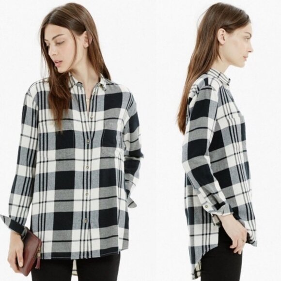 Madewell Oversized Flannel Shirt Lamont Plaid Tomboy Shirttail Top Size XXS Boho - Picture 2 of 9